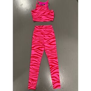 Beach Riot Pink Leopard Sport Athleisure Two Piece Top and Pants- Small